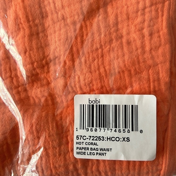 Bobi Revolve Paper Bag Waist Wide Leg Cotton Pant in Hot Coral Size XS NWT! - Picture 8 of 8
